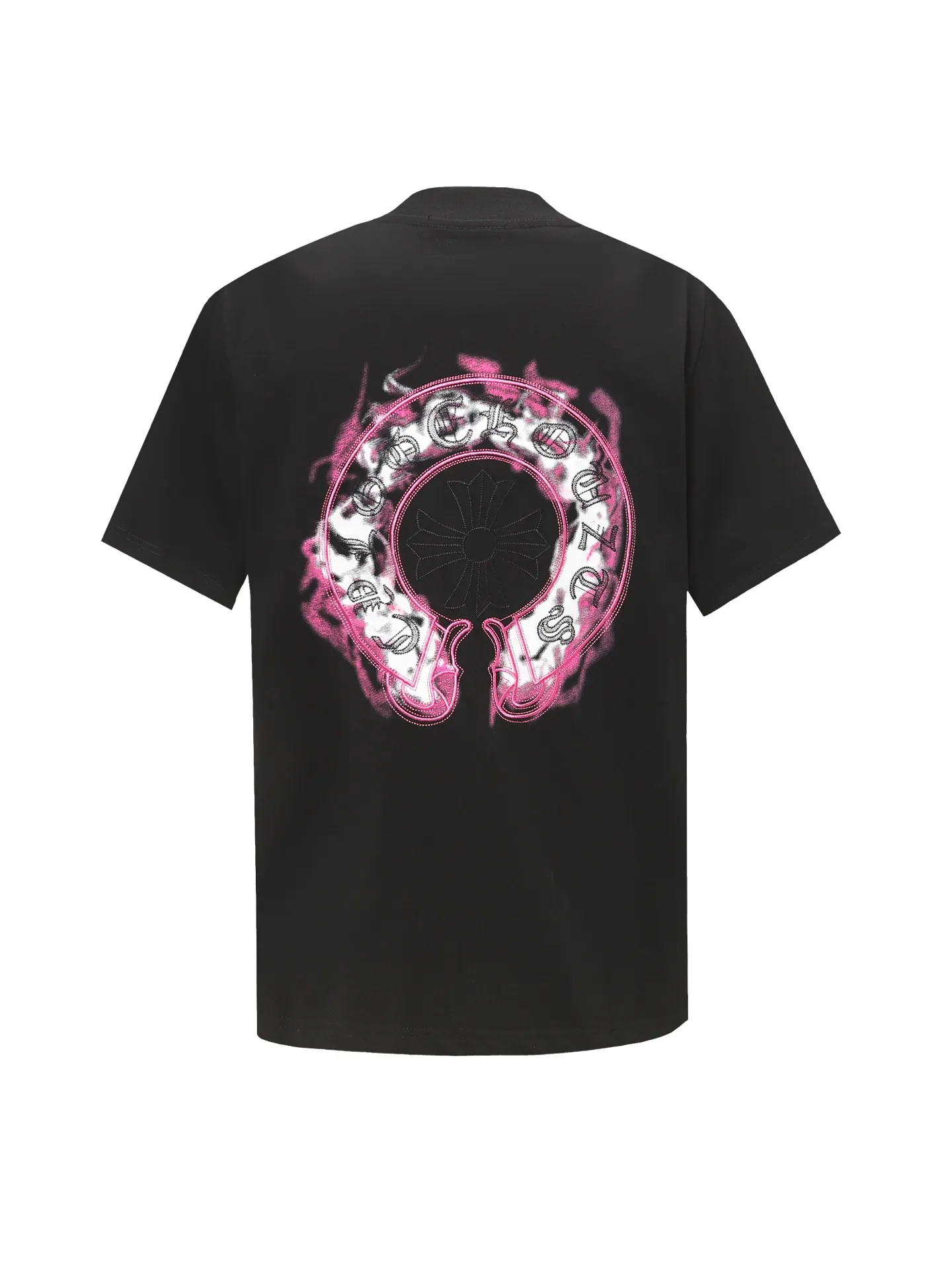 🅿️190 COME HEARTSCH/Cro Heart Purple Horseshoe Printed Embroidered Short Sleeve T-shirt Uses direct injection imported machine printing hardware and accessories, all custom-made, embroidery➕printing design Correctly configured black 2025 packaging 280 grams custom-dyed double yarn cotton version Large, loose and stylish Differentiated from the low version, slim and long version, upper body pulls the hips, correct high-density main mark, washed tag, hand-sewn Color: Black/White Size: XS-L